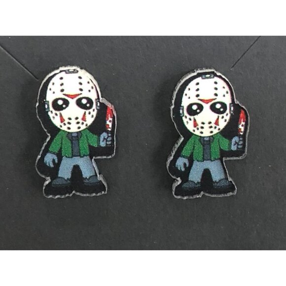 Jason Vorhees Horror Stud Earrings Acrylic Friday the 13th - Picture 3 of 6